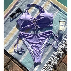 NWT, Chyrii Popular Brand, Lavendar Bikini Set, Keyhole Top & Side-Tie Bottom XL